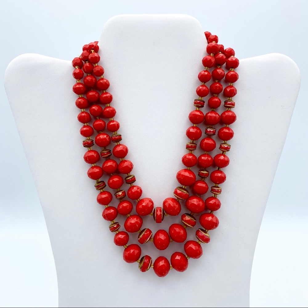 Vintage Germany Stamped Red Bead Multi Strand Nckl - Picture 14 of 14